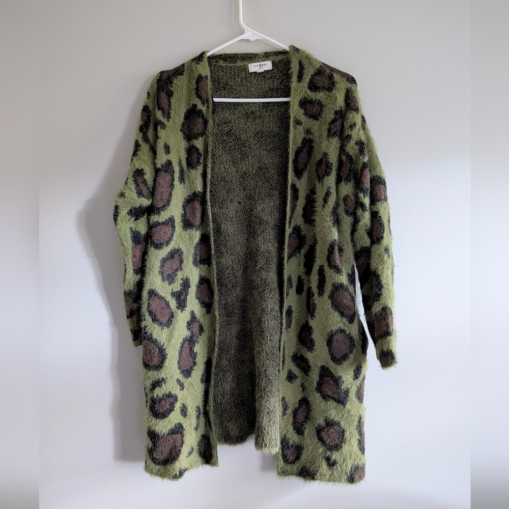 Leopard Print Open Front Sweater